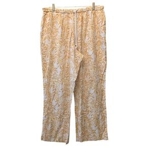 Peace Love World Boheme Collection Yellow Leaf Print Linen Blend Pants Size L